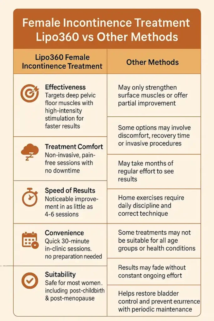 Comprehensive Guide To Female Incontinence Treatment Options 1 Table showing benefits of incontinence treatment Wiltshire